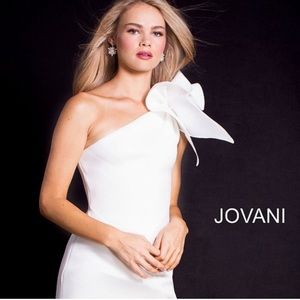 Jovani White One Shoulder Ruffled Cocktail Evening Dress
